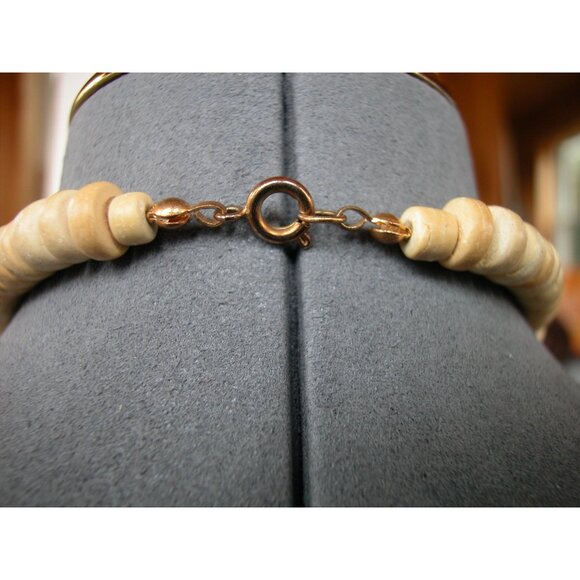 Chunky Red & Beige Wooden Bead Necklace With Gold-Tone Clasp - Picture 3 of 3